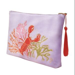 Powder Lobster Buddies lavender luxury velvet embroidered zip pouch w/tassel-NWT